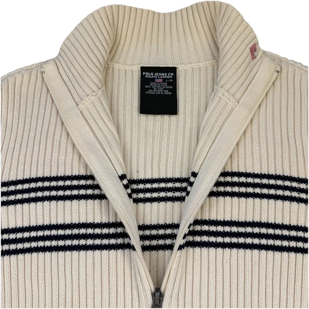 Polo Ralph Lauren‎ Ribbed Quarter-Zip Pullover Men's Size M Ivory Navy Mock Neck